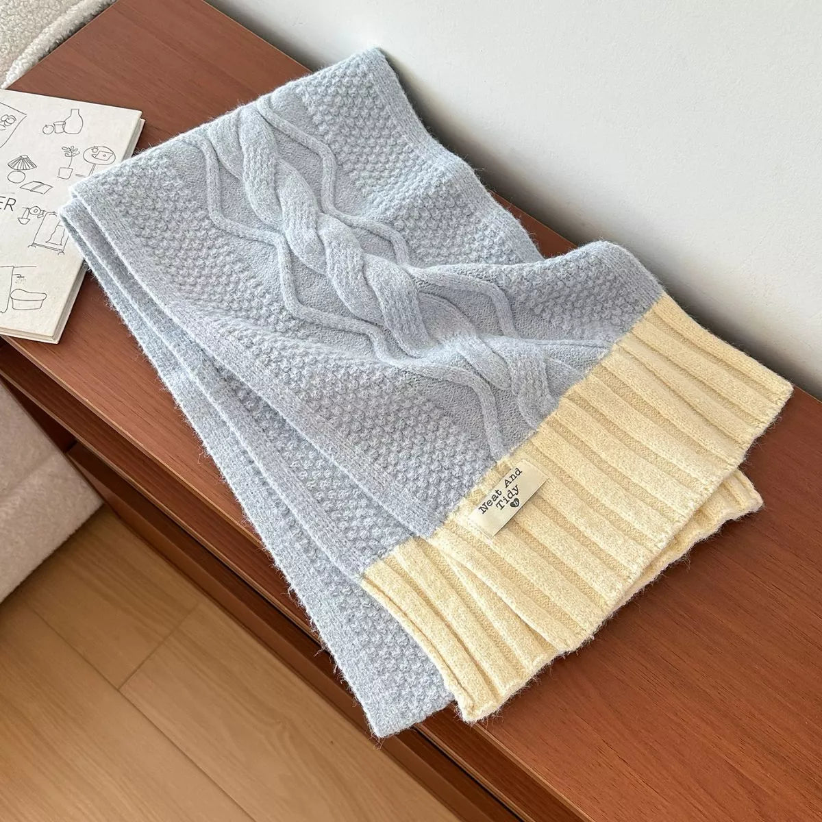 Two-Tone Cable Knitted Scarf