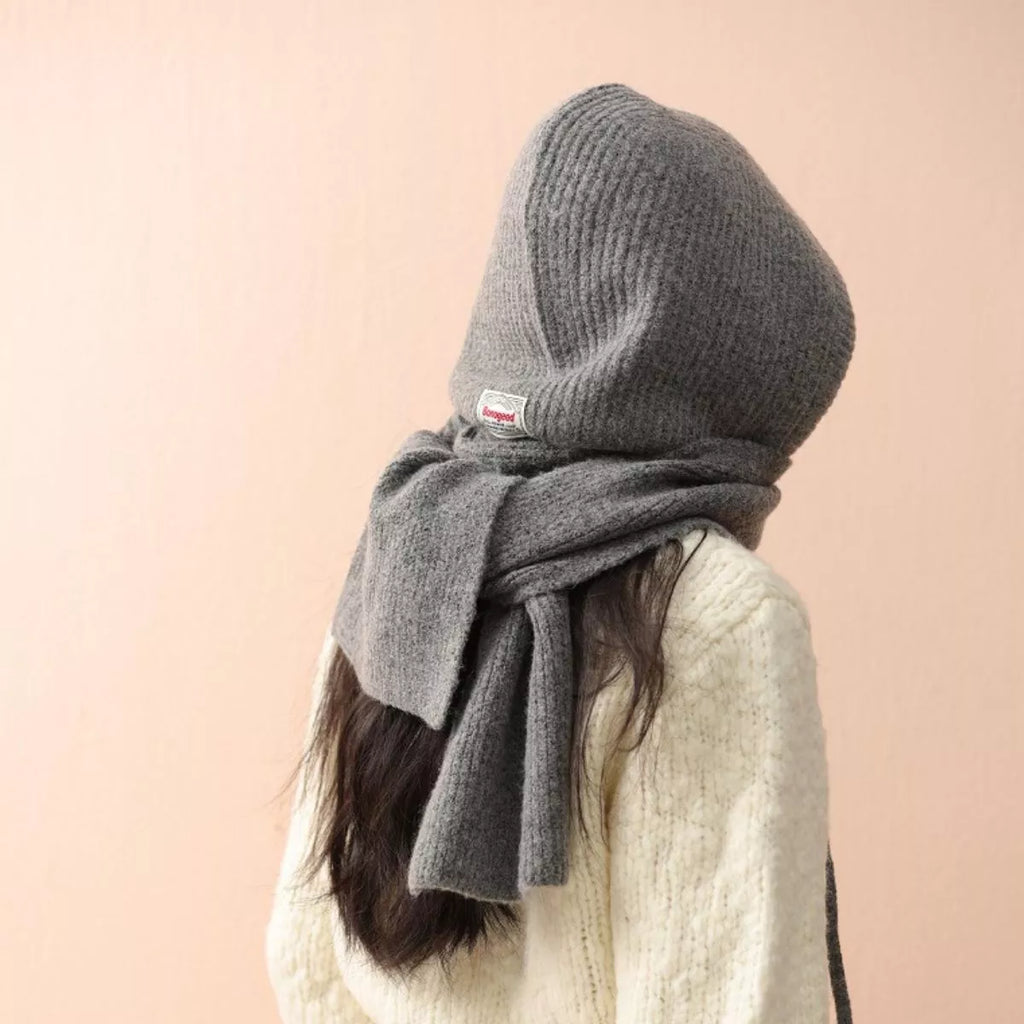 Cozy Knit Tie Hooded Scarf