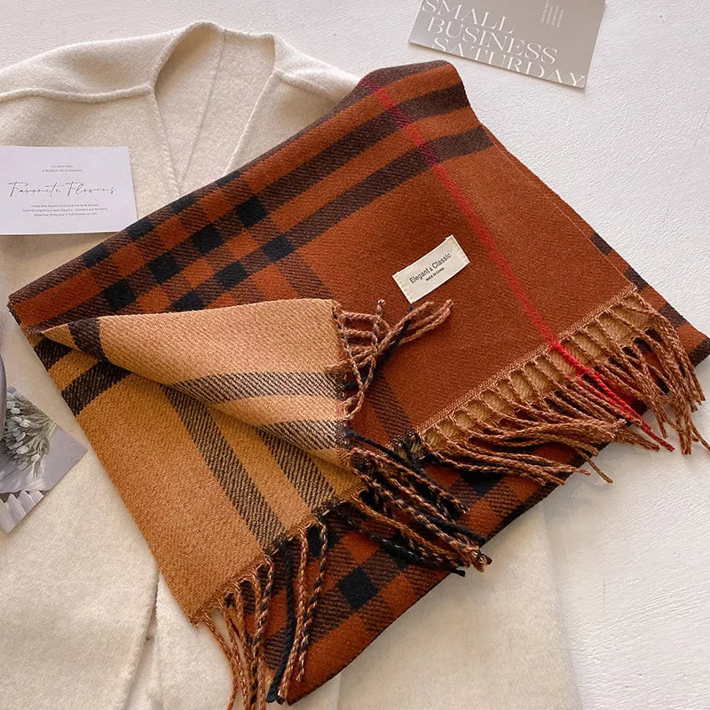 Plaid Fringe Winter Scarf