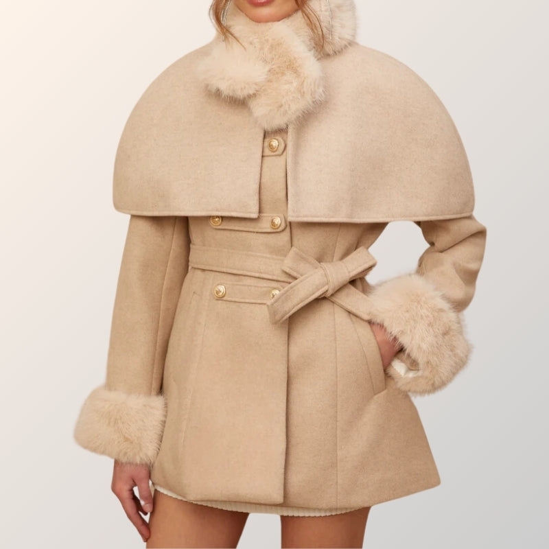Luxurious Fur Trimmed Cape Winter Coat