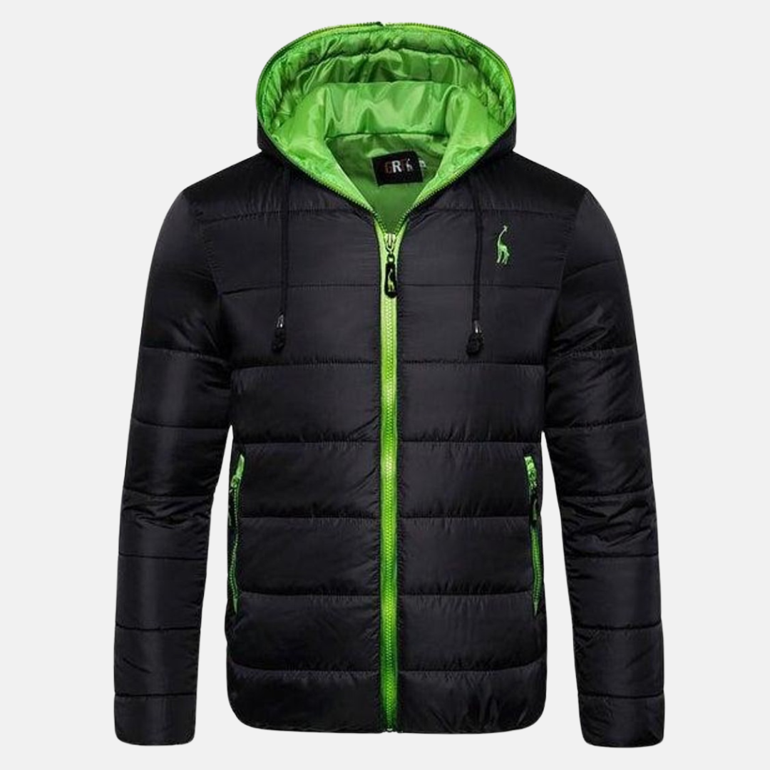 Waterproof Men's Puffer Jacket with Hood and Zip