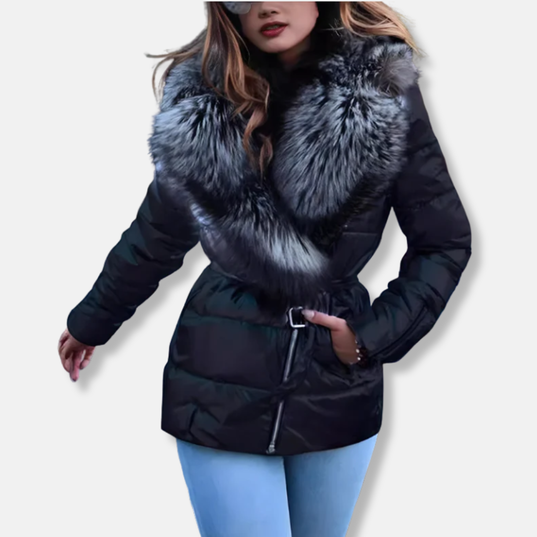 Warm Puffer Coat with Faux Fur Hood