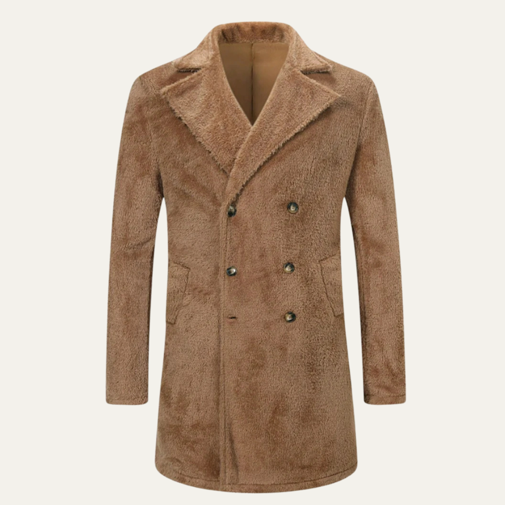 Thick Men's Chocolate Brown Fleece Winter Overcoat