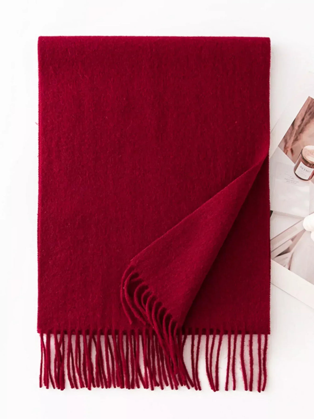 Solid Color Wool Fringe Scarf