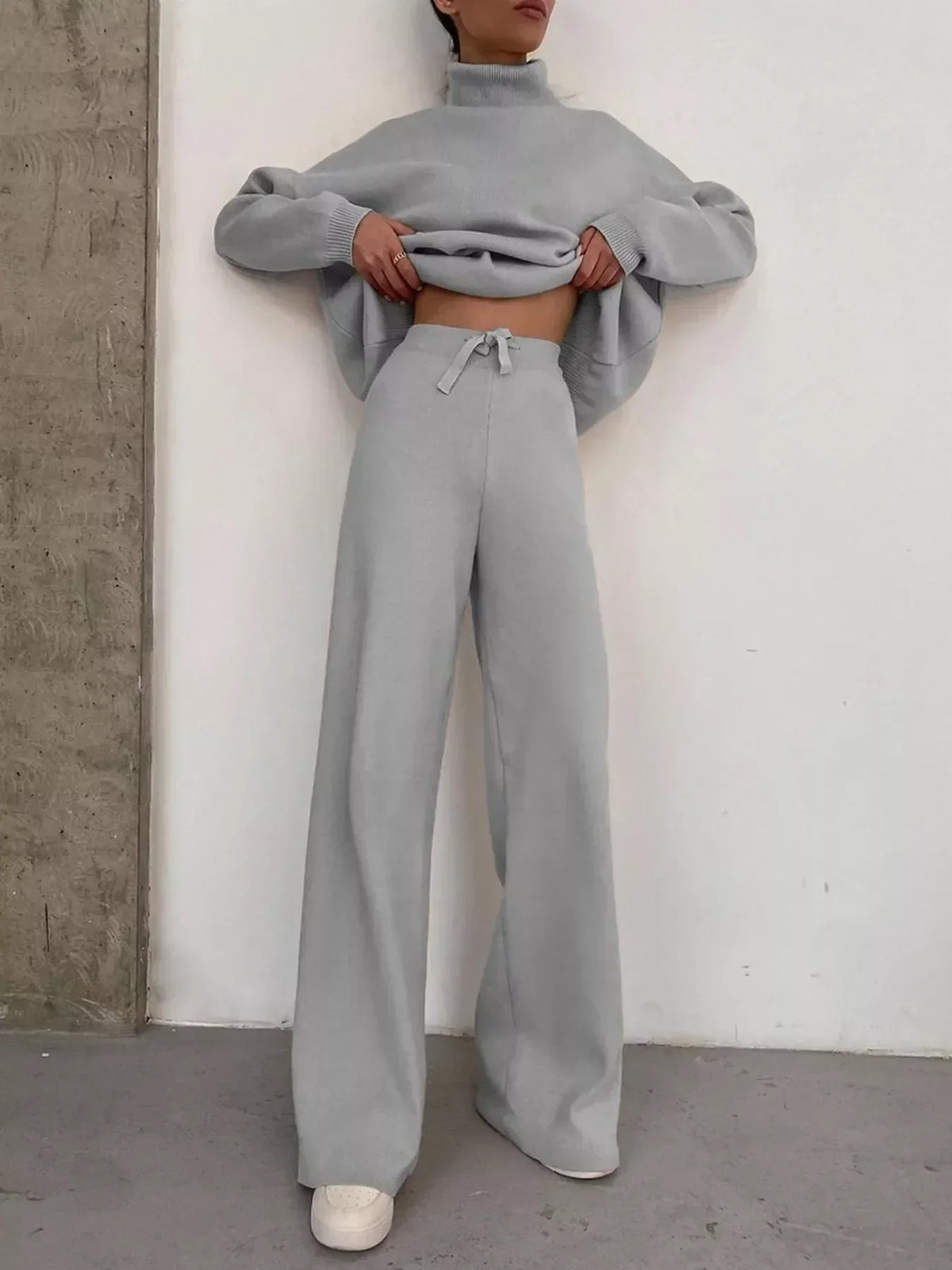 Turtleneck Long Sleeve Top and Pants Sweater Set Plus Size