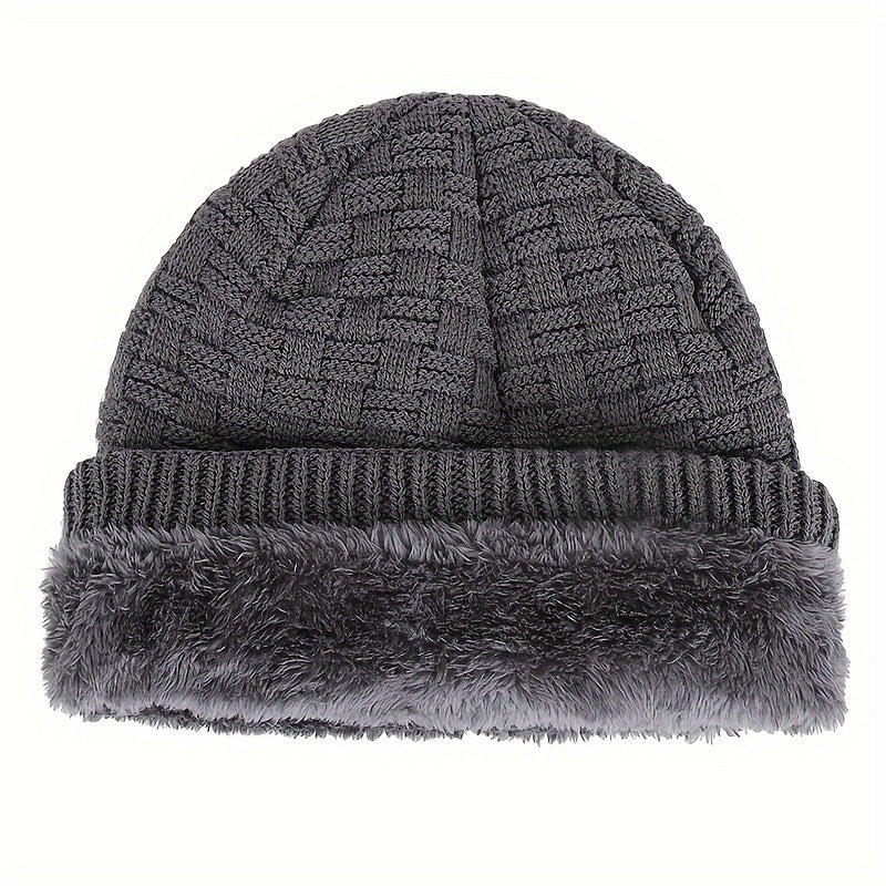 Pandaize W Patch Fleece Beanie - Coldproof Knit Hat for Autumn & Winter