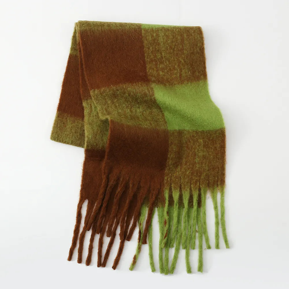 Fringe Contrast Plaid Scarf