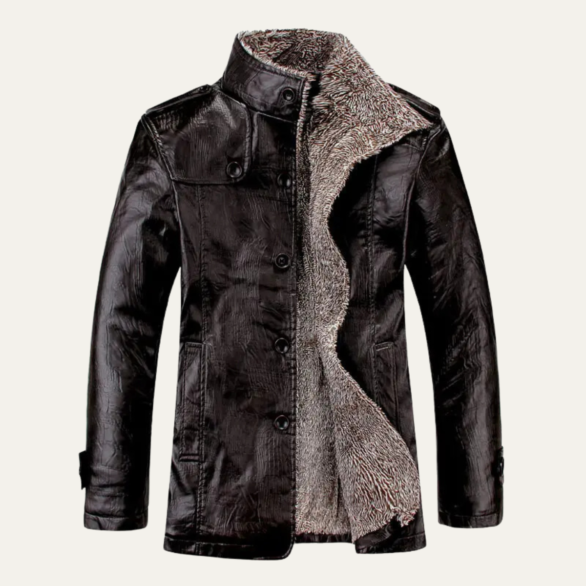 Men's Faux Leather Biker Jacket - Thermal Fleece Lined Winter Coat