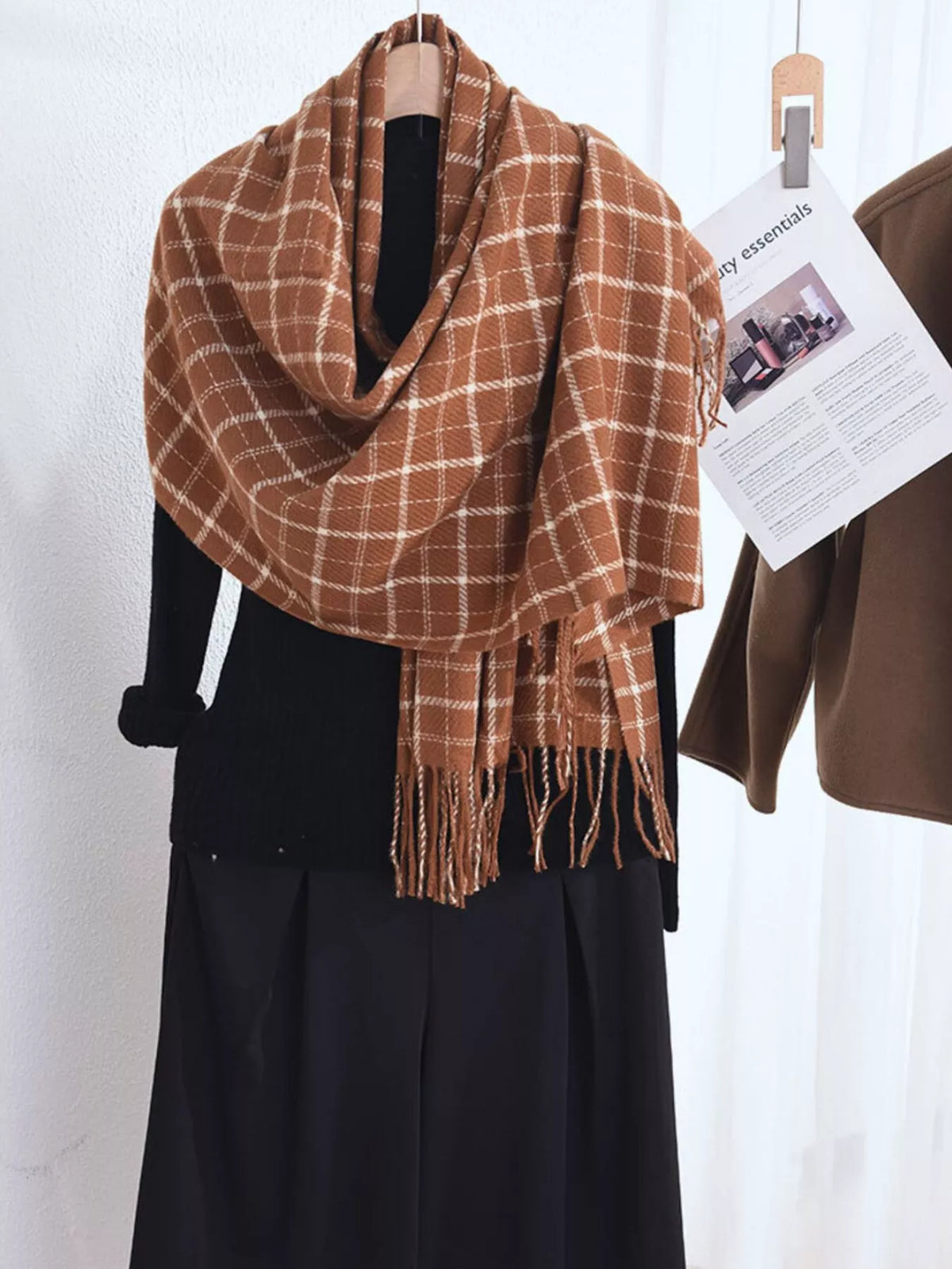 Classic Grid Check Plaid Fringe Scarf
