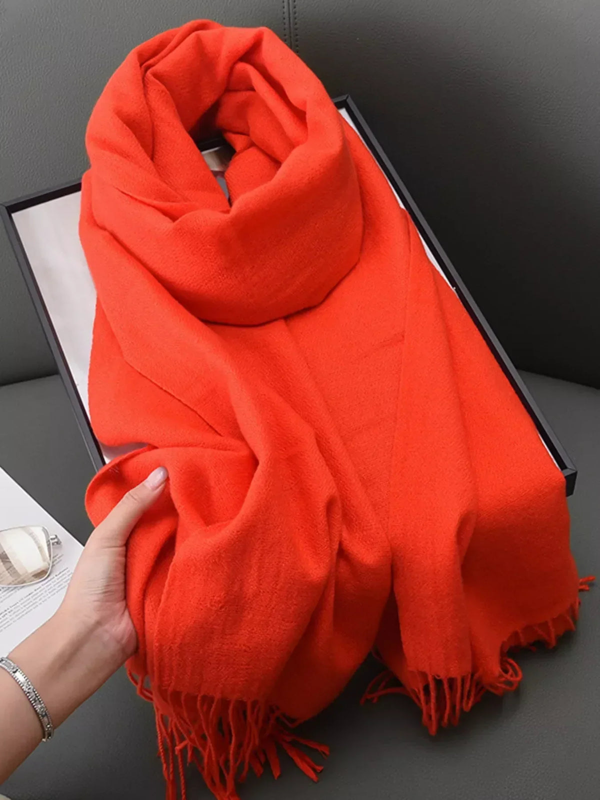 Solid Color Fine Fringe Scarf
