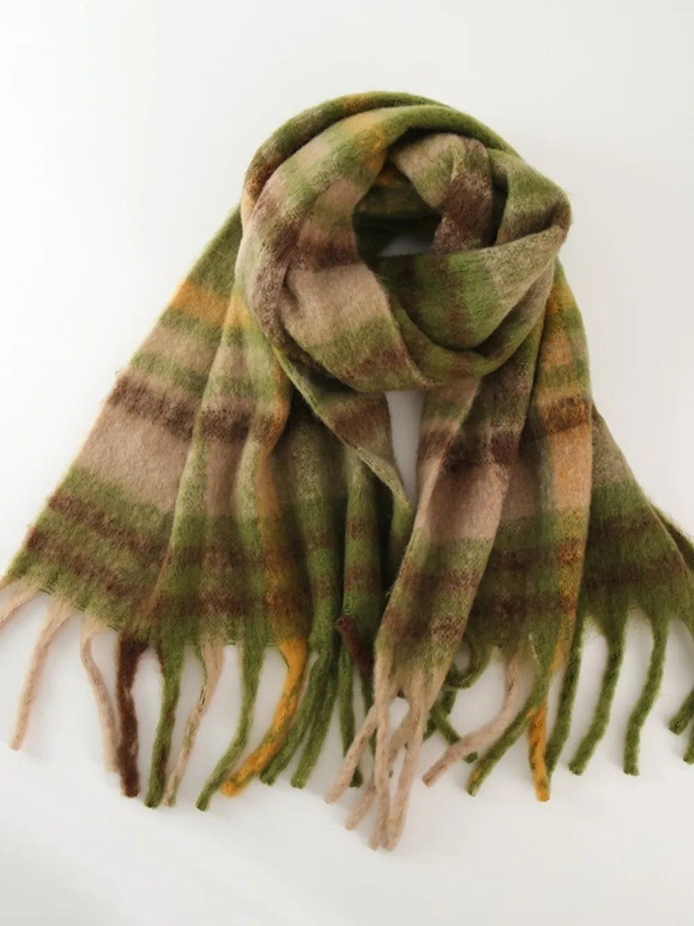 Extra Long Fringe Plaid Polyester Scarf