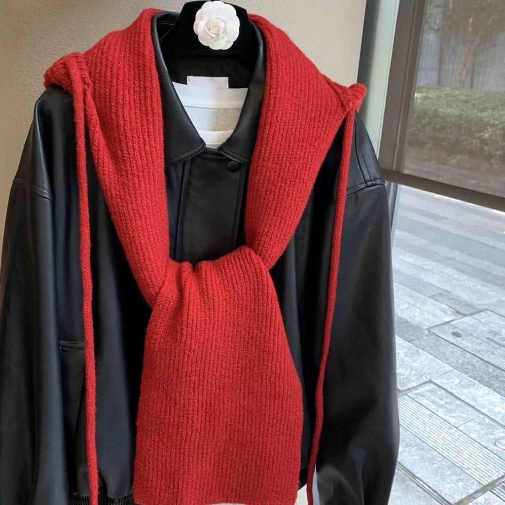 Cozy Knit Tie Hooded Scarf