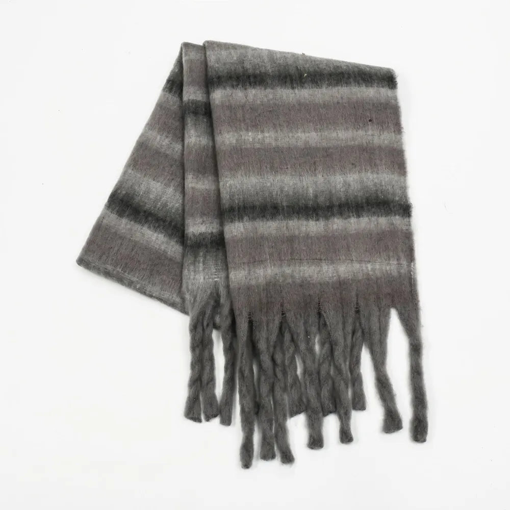 Fringe Contrast Striped Scarf