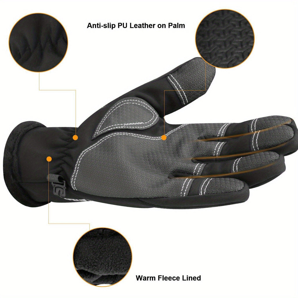 Two-Pair Full-Finger Winter Gloves in Black or Gray with Complete S, M, L, XL and XXL Size Grid