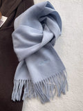 Blue Fringe Solid Color Wool Scarf