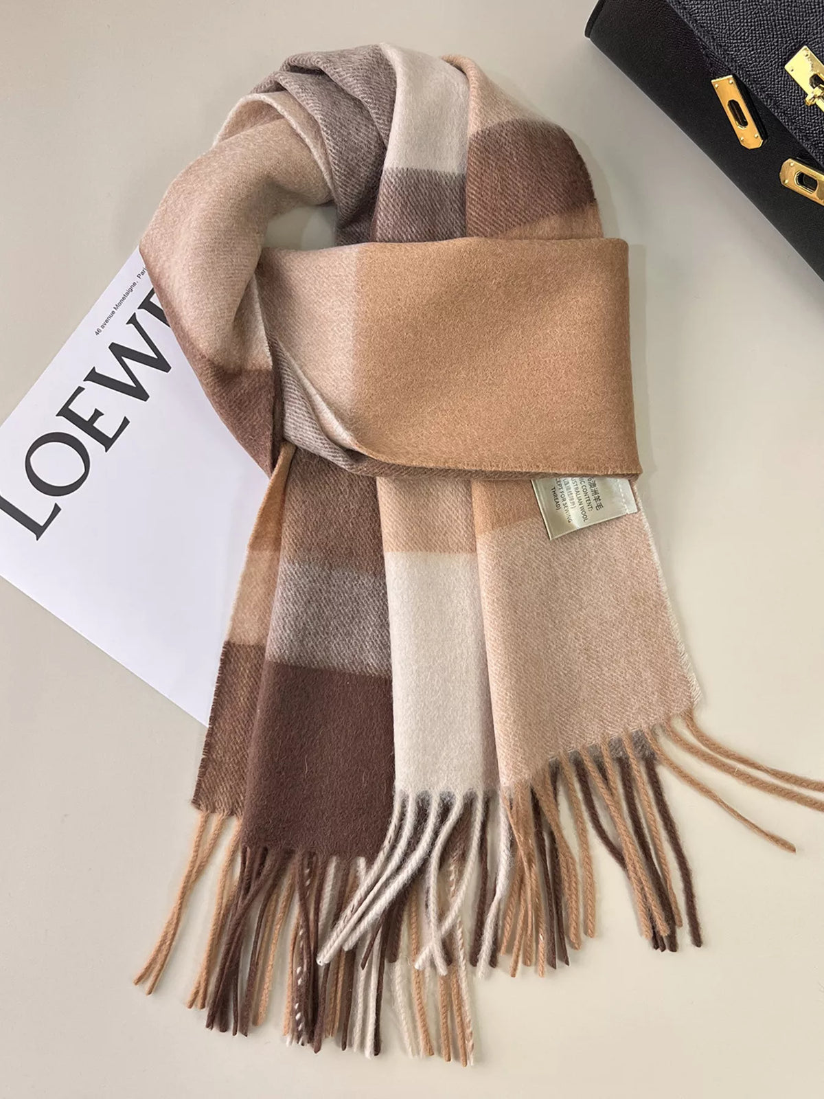 Wool Plaid Fringe Scarf