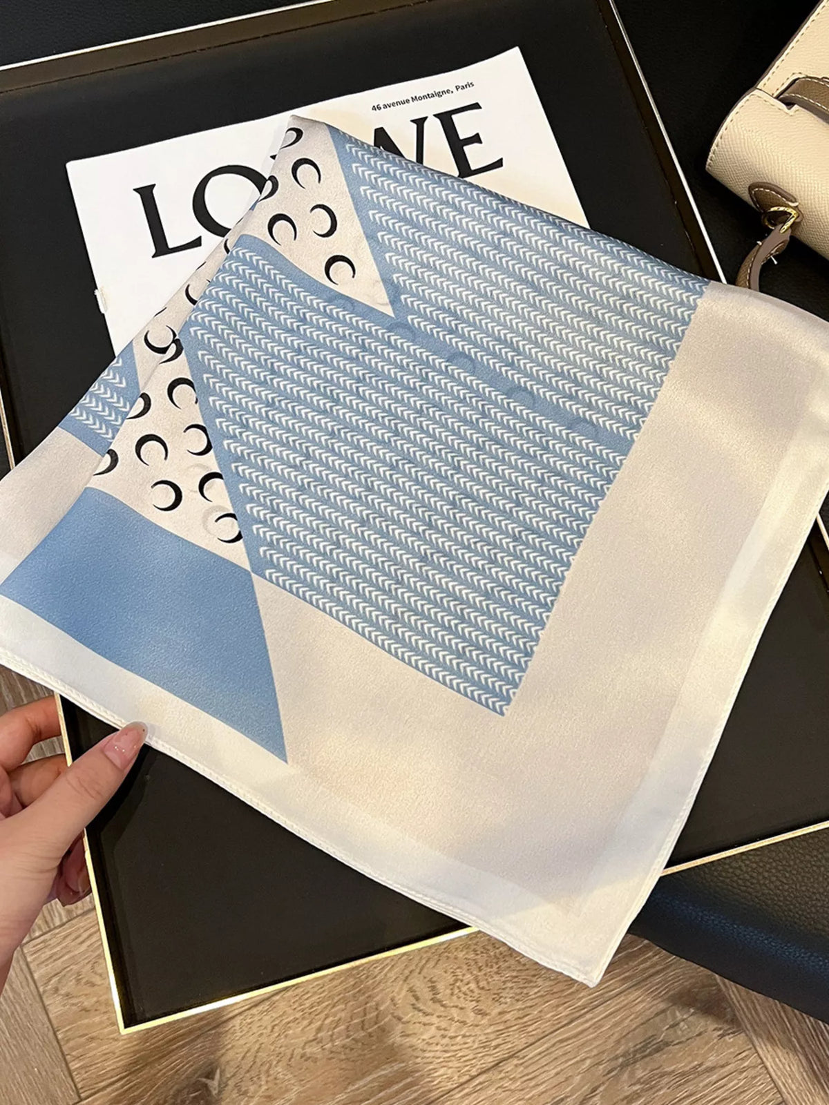 Light Blue Printed Silk Square Scarf