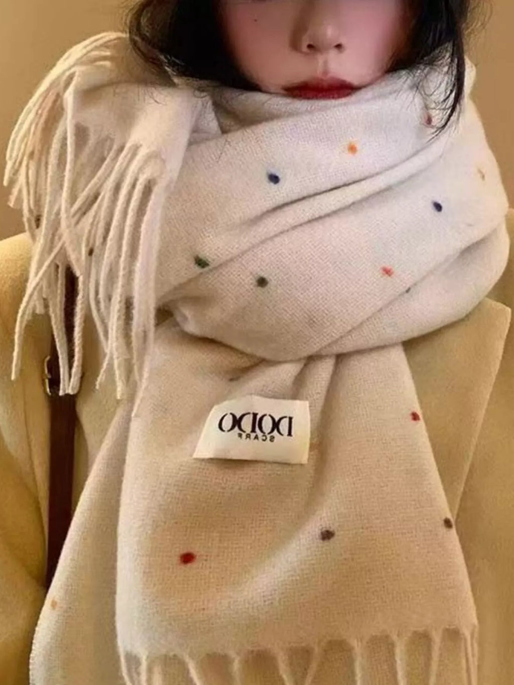 Polka Dot Fringe Scarf