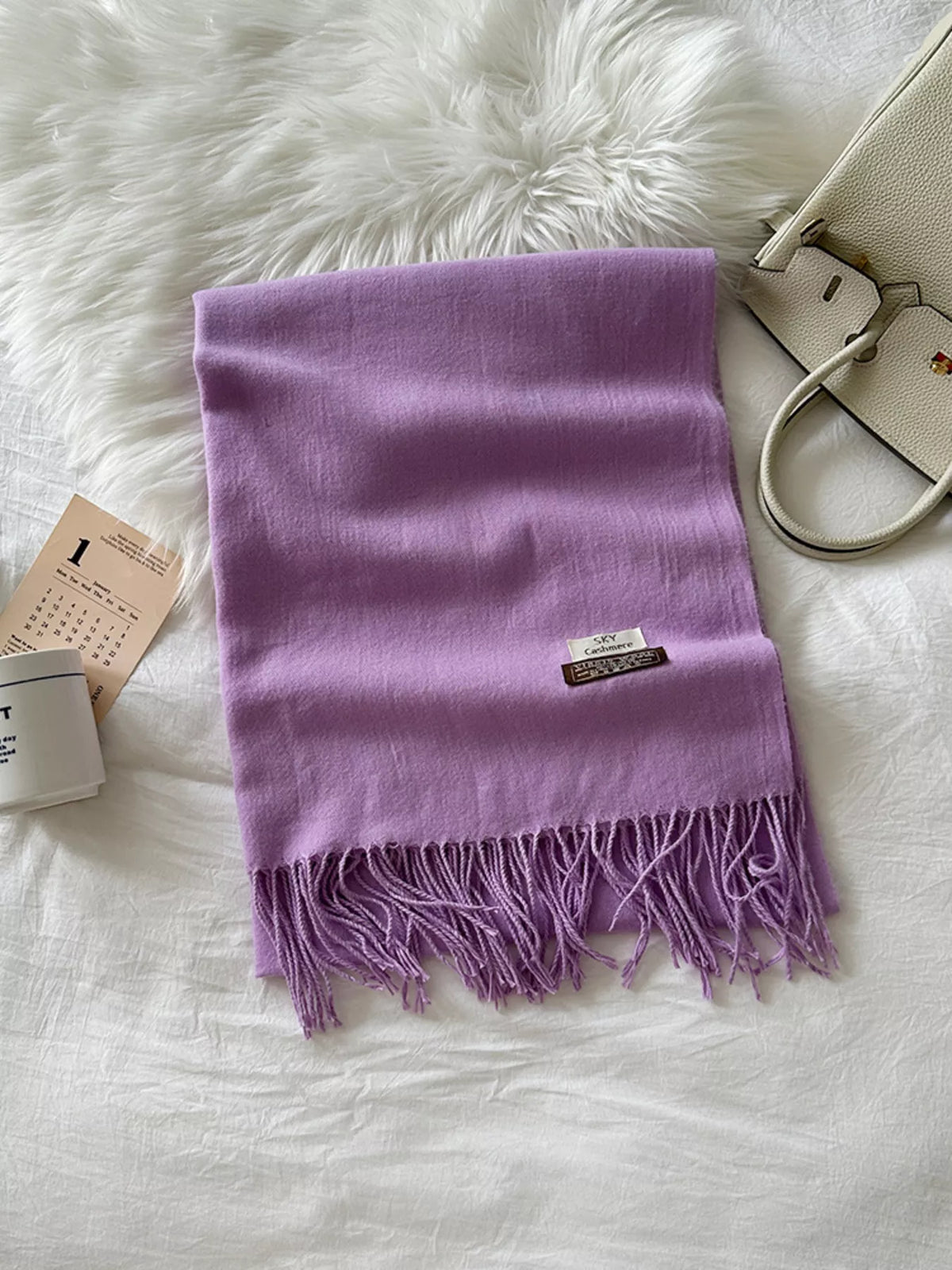 Fringe Solid Color Scarf with Label Patch