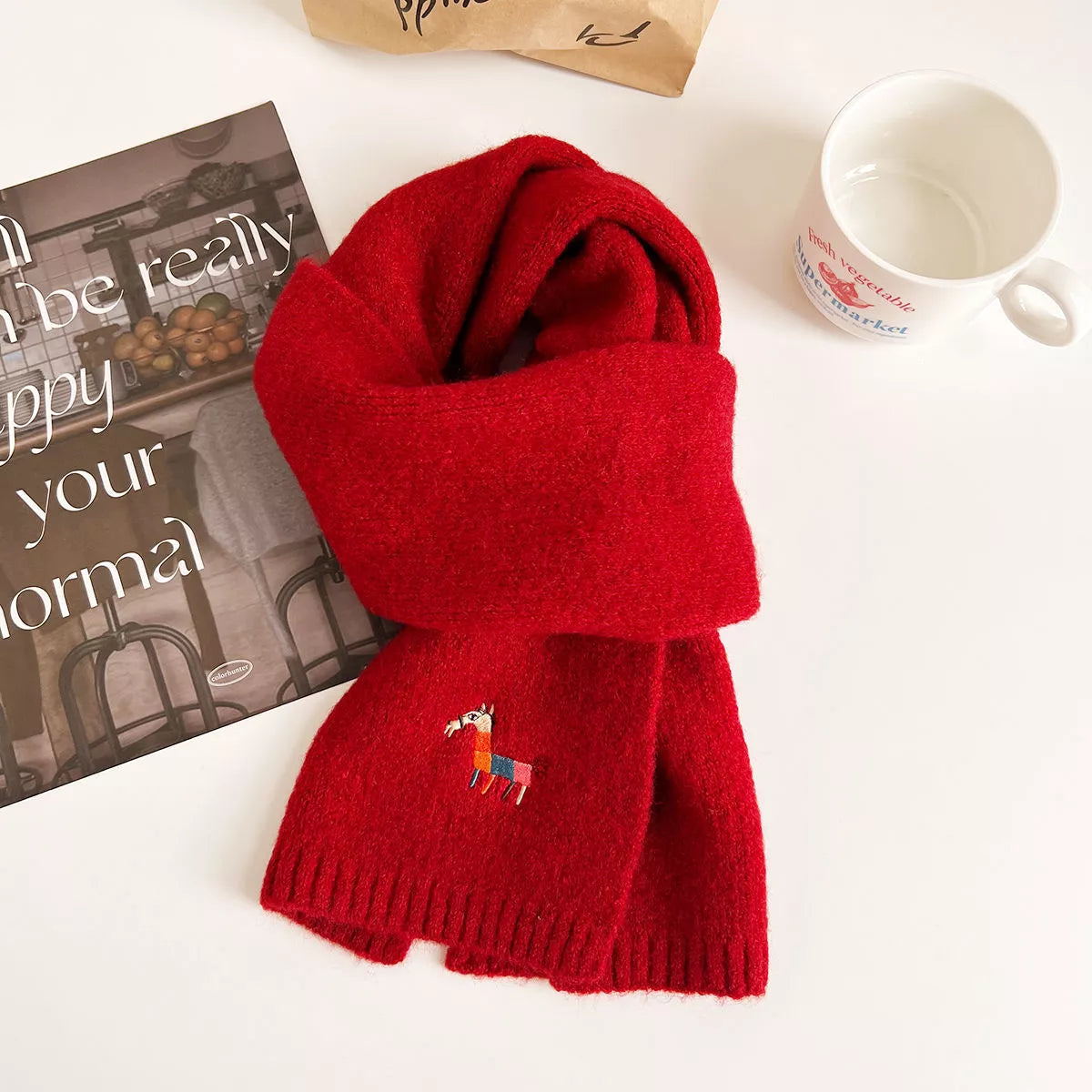 Embroidered Warm Winter Scarf