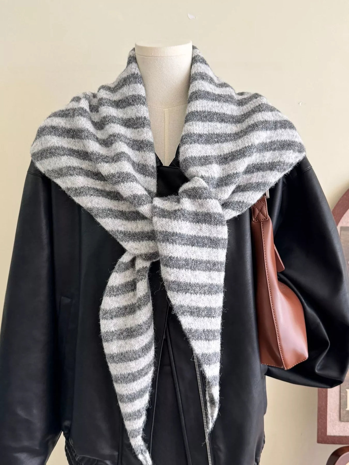 Diagonal Striped Knitted Winter Scarf