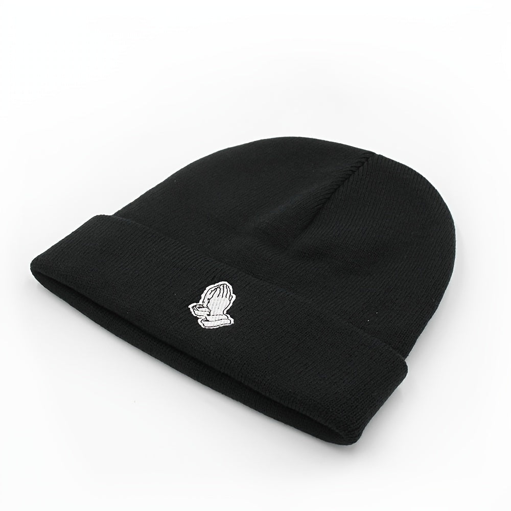 Pandaize Thanks Embroidery Graphic Black Beanie: Stylish, Lightweight Knit Hat for Autumn & Winter