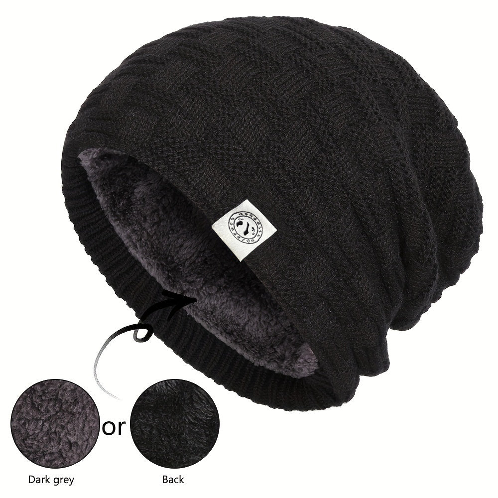 Pandaize Bunny Patch Fleece Beanie: Unisex Coldproof Knit Hat for Autumn & Winter