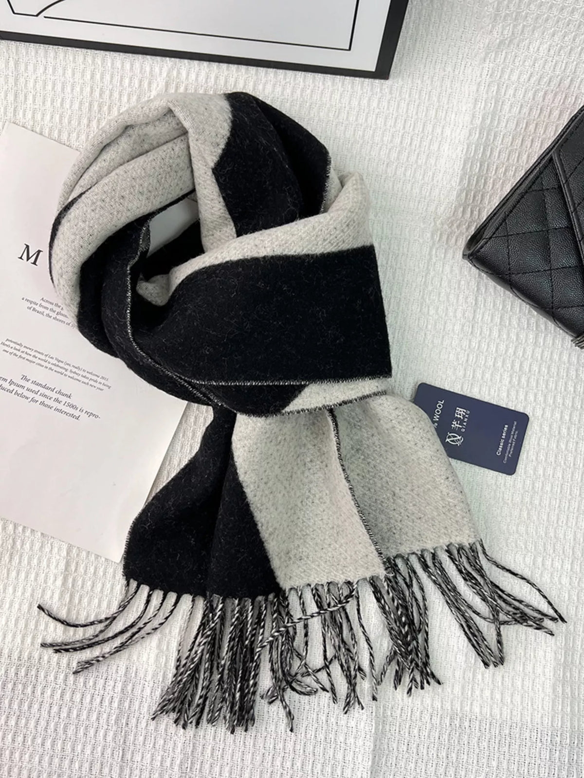 Fringe Color Block Wool Scarf