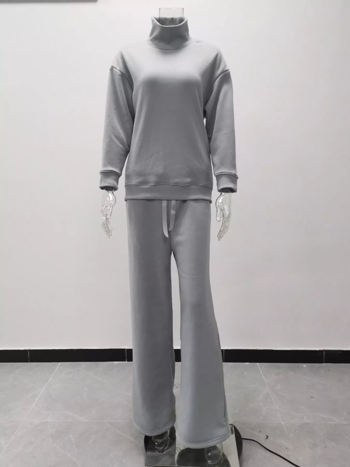Turtleneck Long Sleeve Top and Pants Sweater Set Plus Size