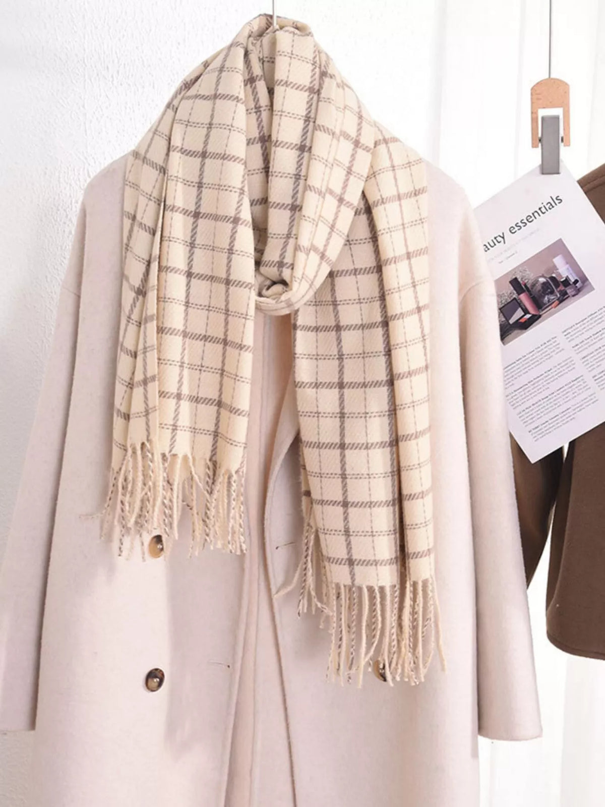 Classic Grid Check Plaid Fringe Scarf