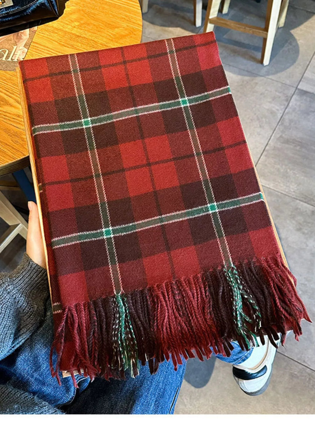 Classic Wide Blanket Plaid Fringe Scarf
