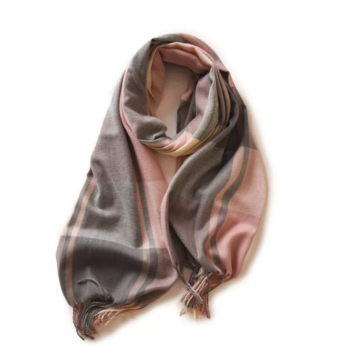 Two Tone Plaid Fringe Scarf