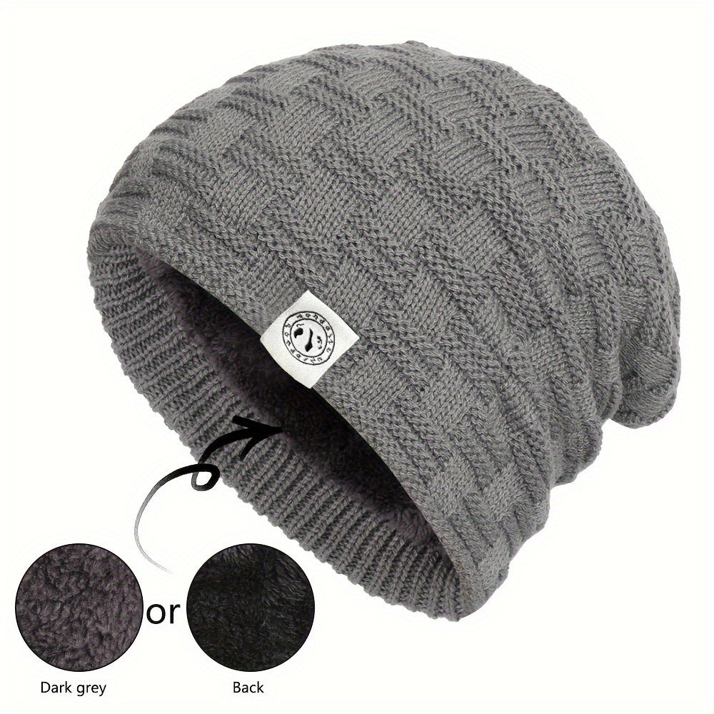 Pandaize Bunny Patch Fleece Beanie: Unisex Coldproof Knit Hat for Autumn & Winter
