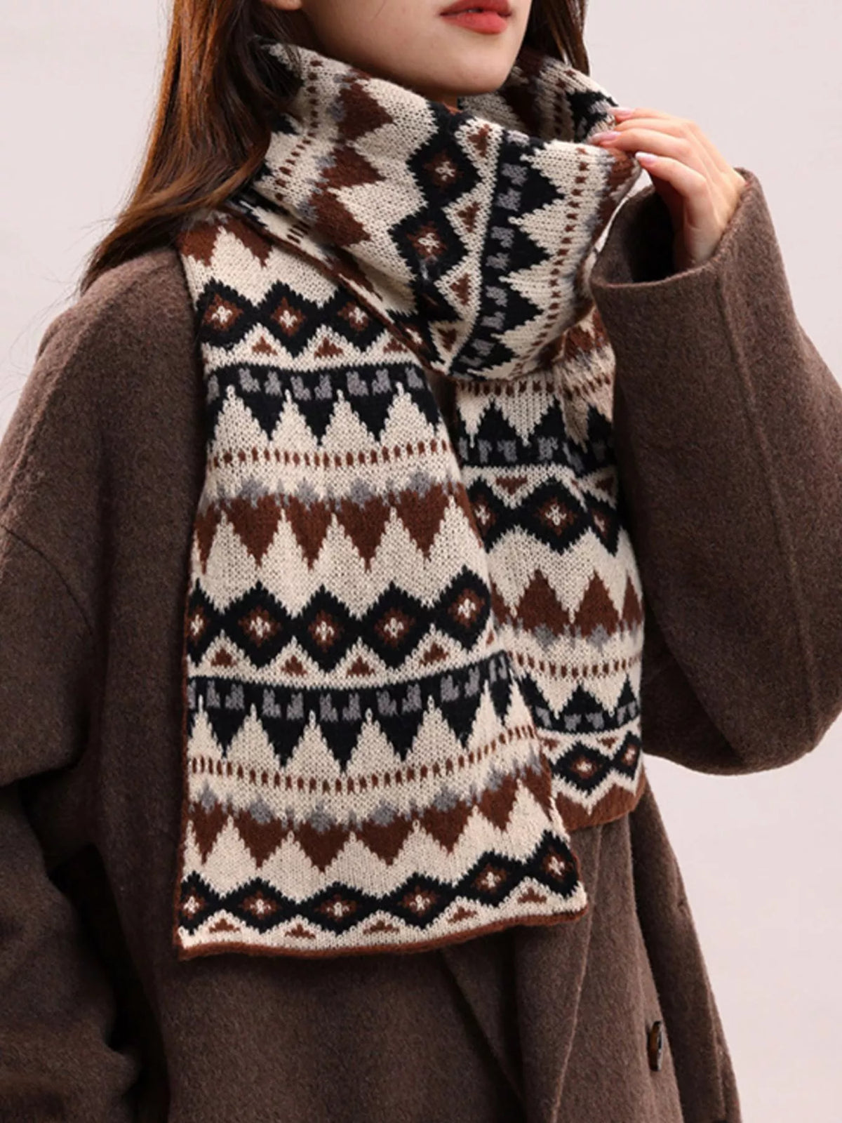 Vintage Geometric Knitted Scarf