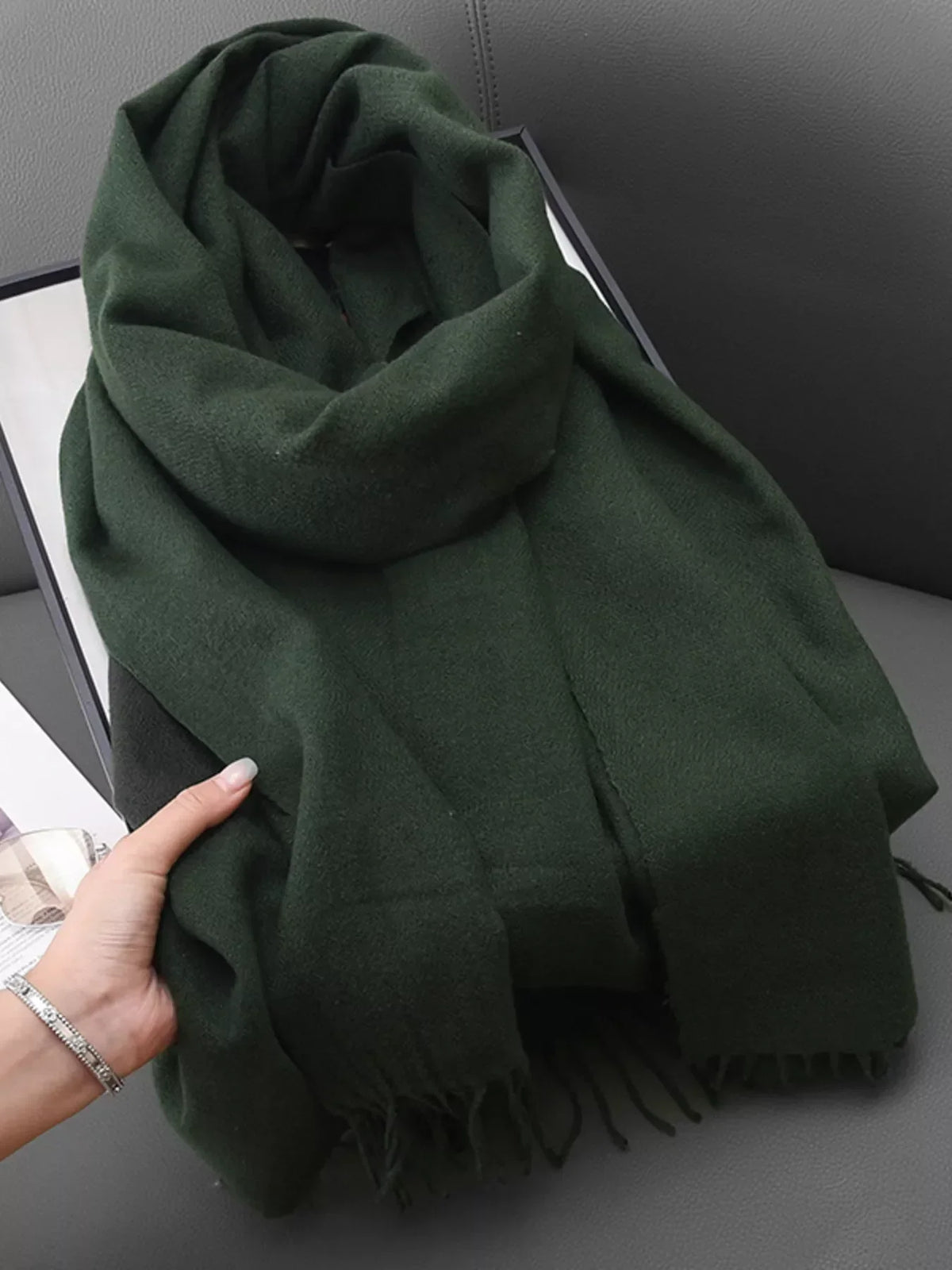 Solid Color Fine Fringe Scarf
