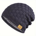 Pandaize W Patch Fleece Beanie - Coldproof Knit Hat for Autumn & Winter
