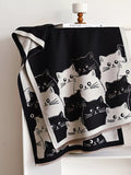 Cute Cat Pattern Knitted Wide Scarf with Contrast Border