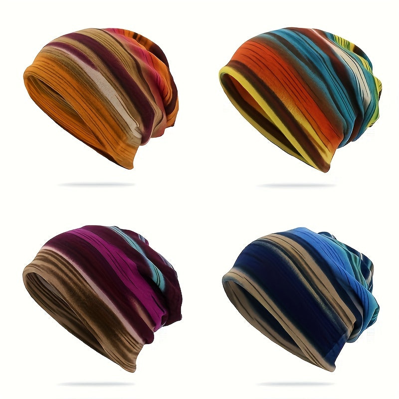 Pandaize Colorful Stripes Retro Thermal Slouchy Beanie Hat - Vintage Knit for Fall & Winter Warmth