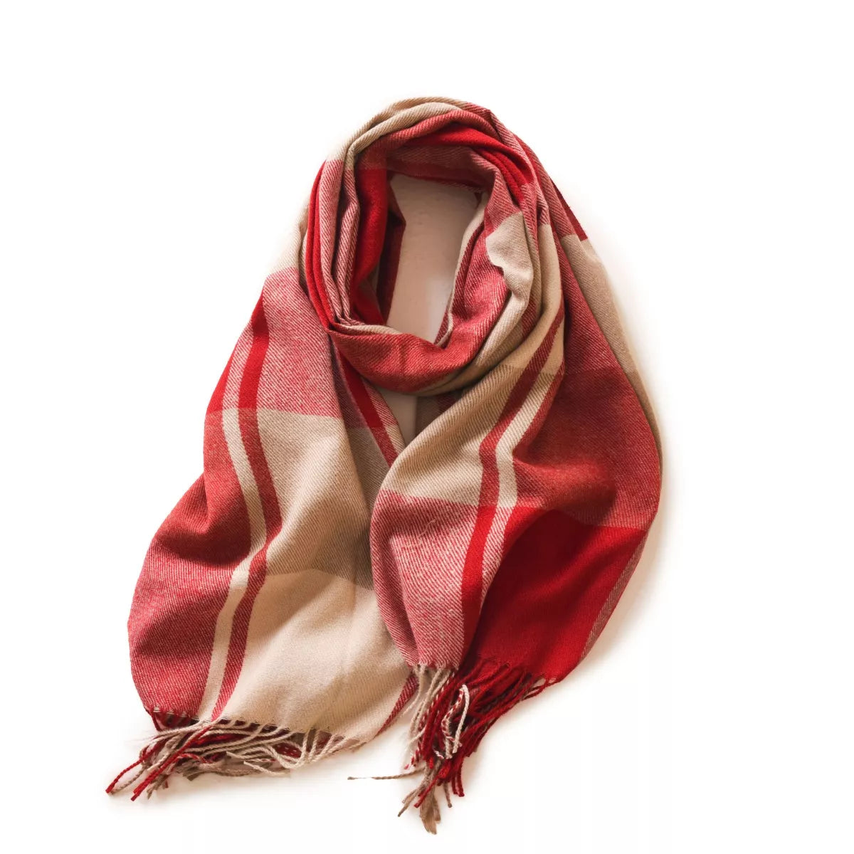 Two Tone Plaid Fringe Scarf