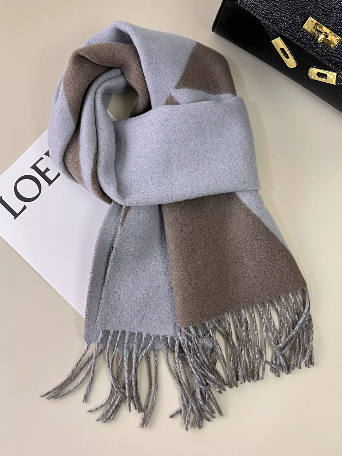 Fringe Color Block Wool Scarf