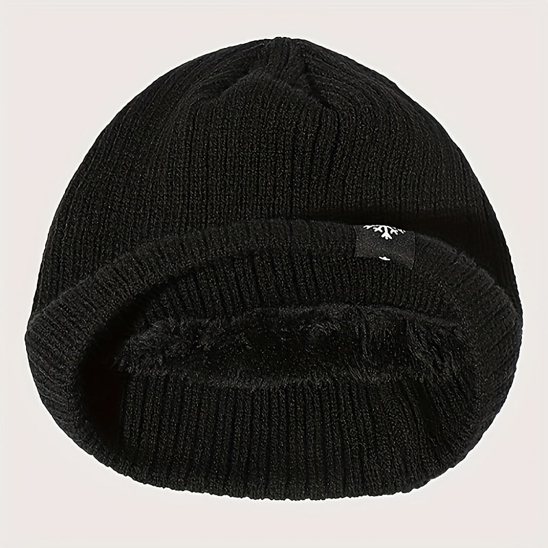 "Pandaize Snowflake Patched Winter Knit Hat: Fleece-lined Windproof Thermal Beanie"