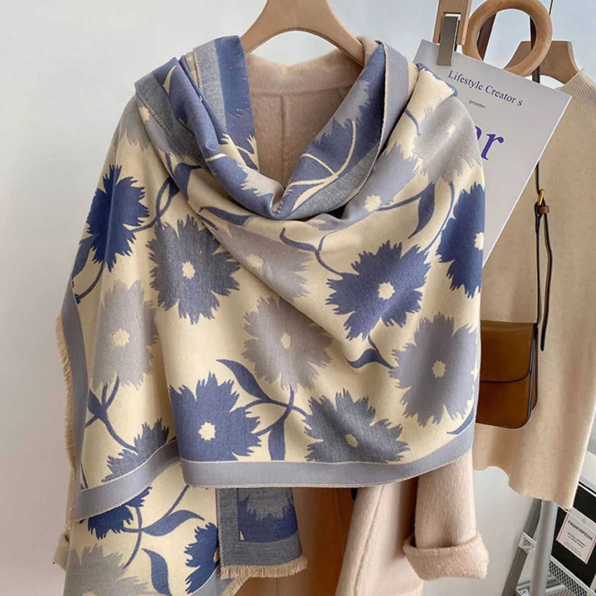 Bold Floral Print Warm Winter Scarf
