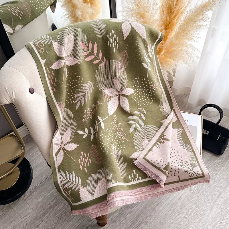 Botanical Leaf Printed Raw Hem Scarf