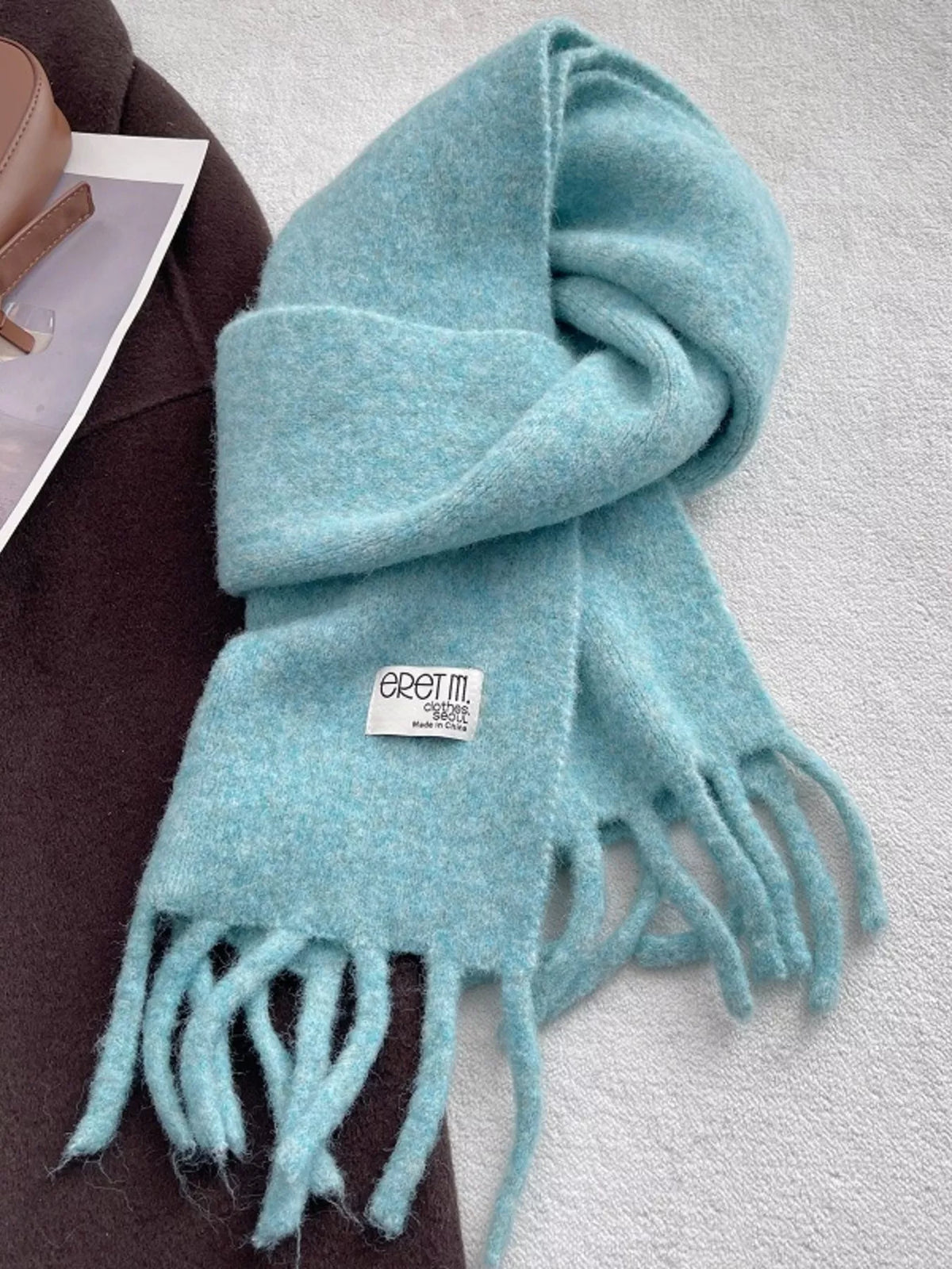 Fuzzy Chunky Fringe Solid Color Scarf