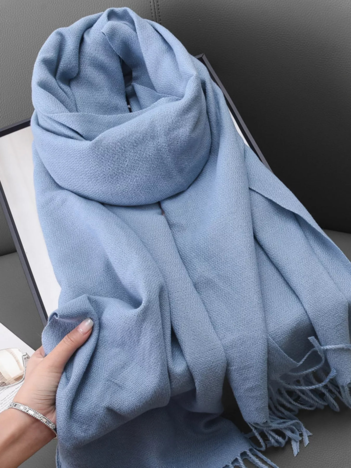Solid Color Fine Fringe Scarf
