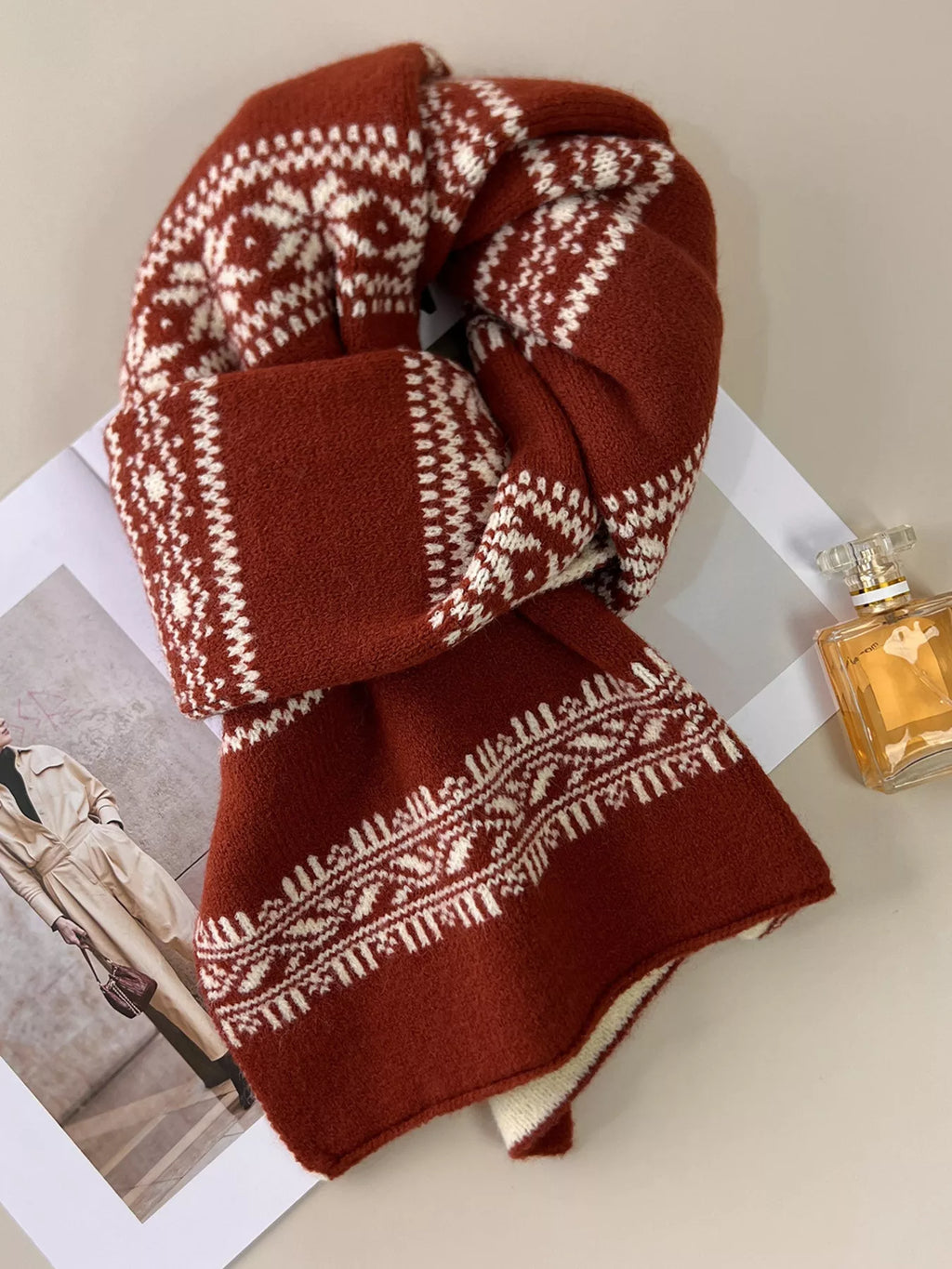 Snowflake Knitted Winter Scarf