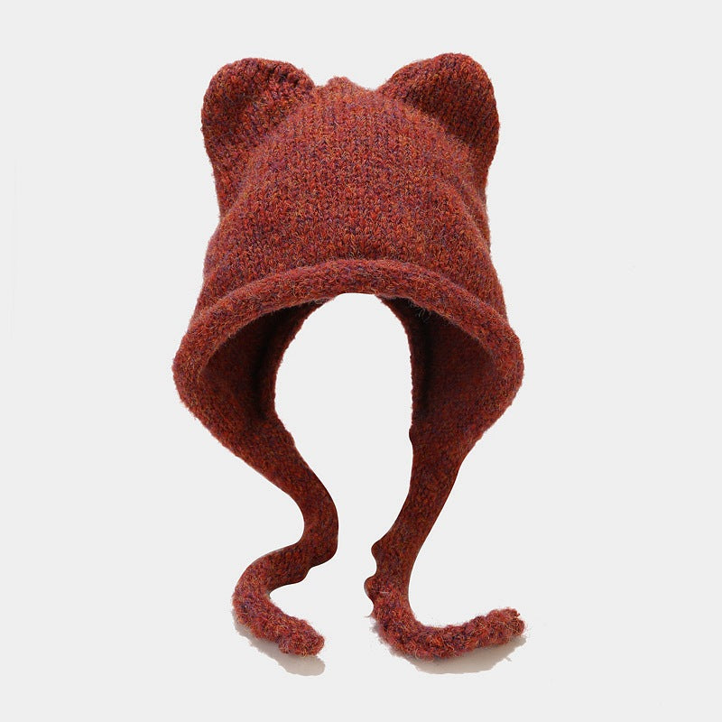 Cat Ear Knit Beanie – Wool Blend Winter Hat