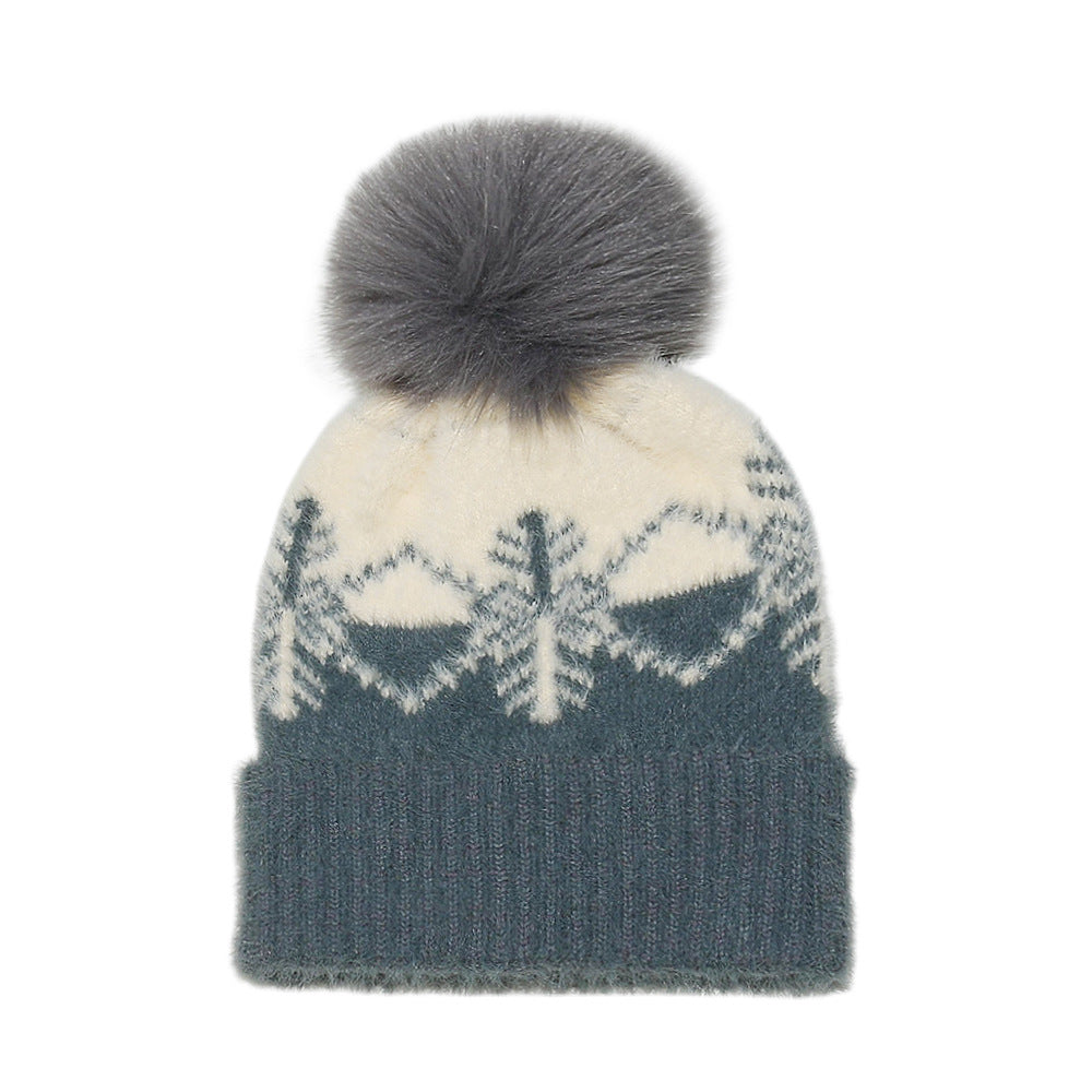 Cozy Faux Fur Snowflake Knit Beanie