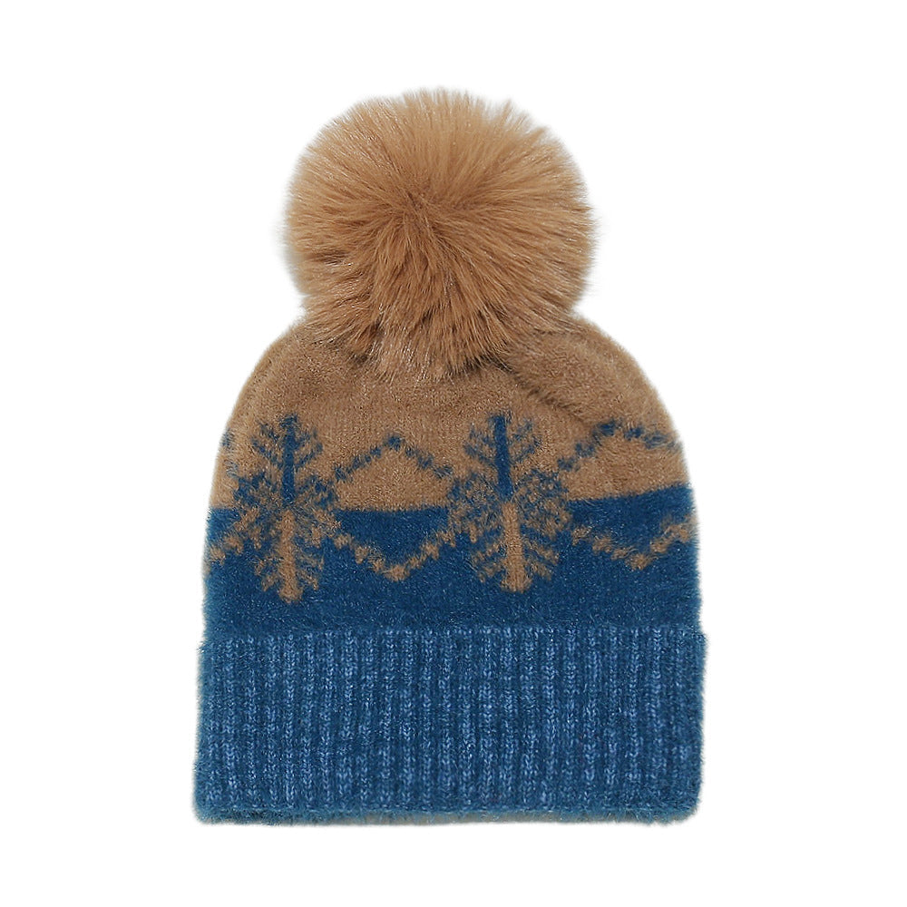 Cozy Faux Fur Snowflake Knit Beanie
