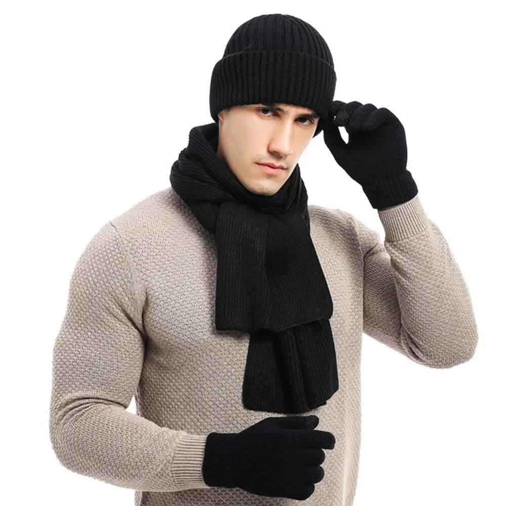 Cozy 3 Piece Knit Winter Hat Scarf Set